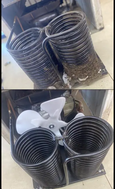 Serpentinas de refrigeração antes e depois da limpeza técnica